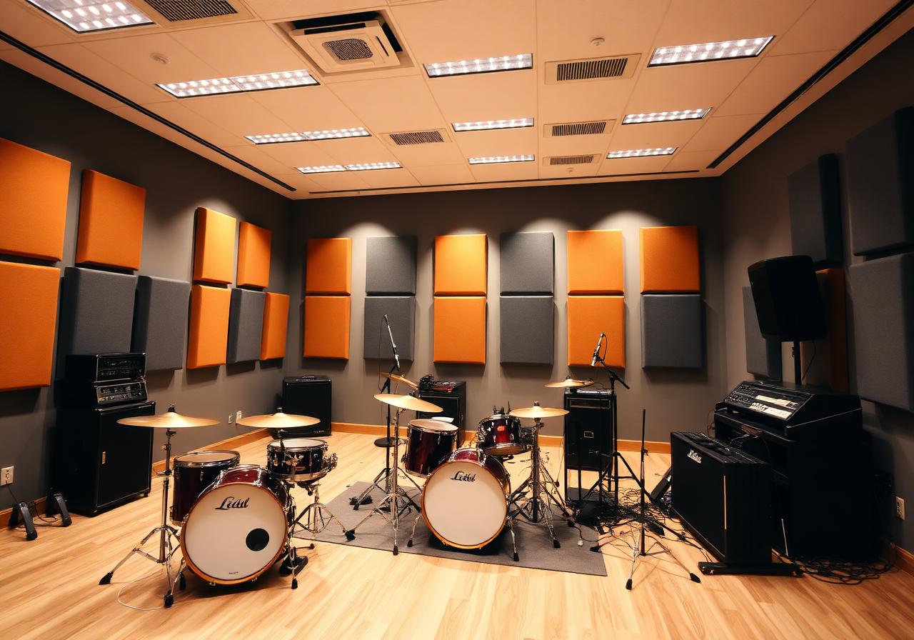 Sala de aula com bateria